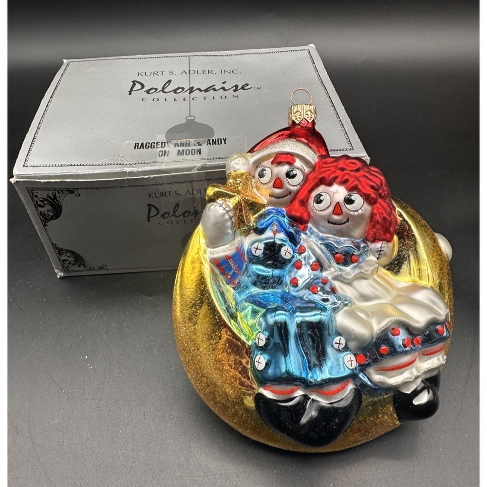 KURT ADLER POLONAISE RAGEDY ANN & ANDY ON‎ THE MOON ORNAMENT AP887 6"
